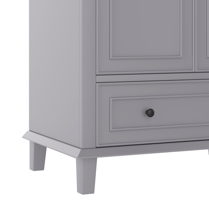 Meuble vasque gris sur pied avec vasque en céramique intégrée, double portes, tiroir et étagères (robinet non inclus) GELATIN