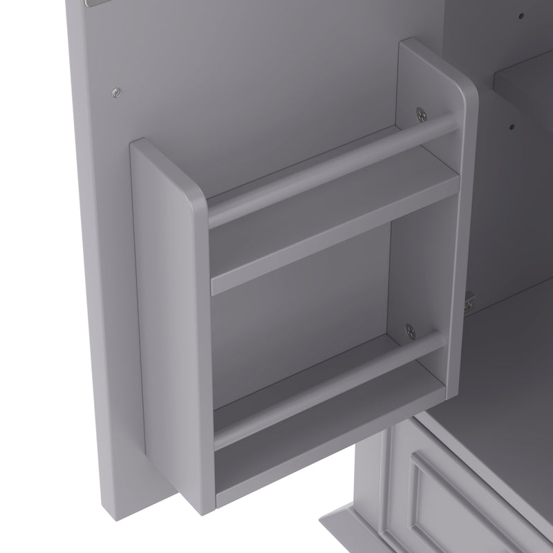 Meuble vasque gris sur pied avec vasque en céramique intégrée, double portes, tiroir et étagères (robinet non inclus) GELATIN