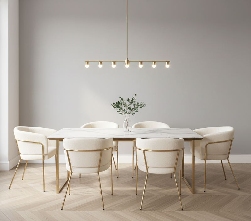 Chaise de salle à manger, chaise coiffeuse tissu bouclé beige, avec pieds métalliques dorés PETALVEIN