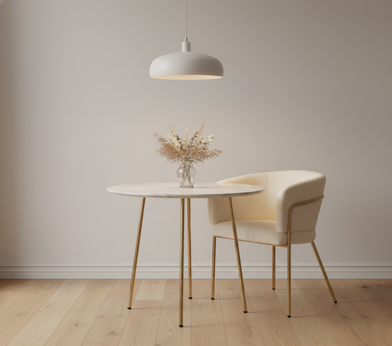 Chaise de salle à manger, chaise coiffeuse tissu bouclé beige, avec pieds métalliques dorés PETALVEIN