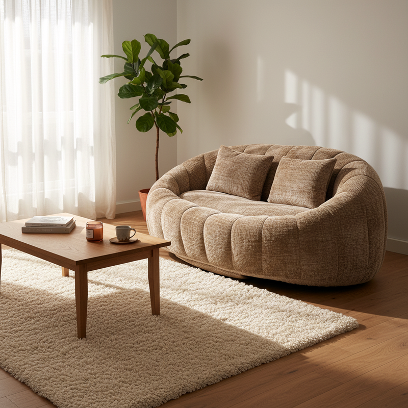 Canapé compact rond 2 places Loveseat en chenille marron BACTEROID