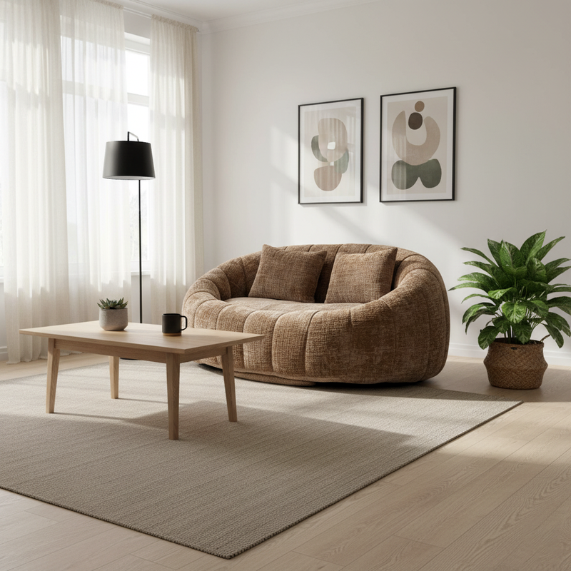 Canapé compact rond 2 places Loveseat en chenille marron BACTEROID