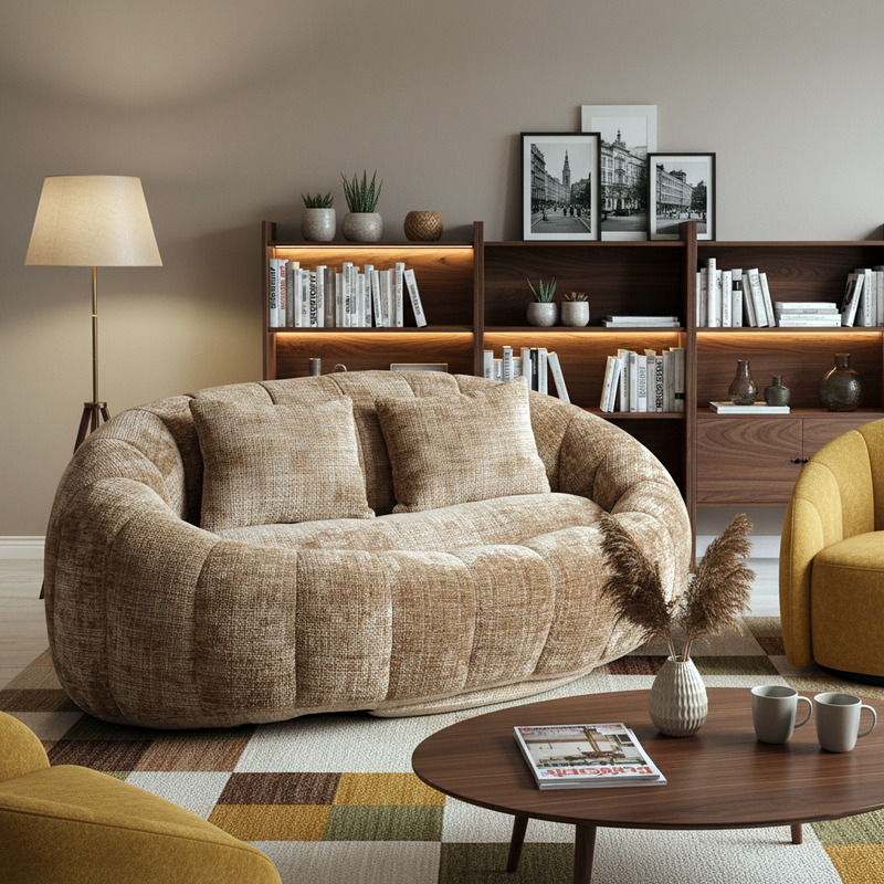 Canapé compact rond 2 places Loveseat en chenille marron BACTEROID