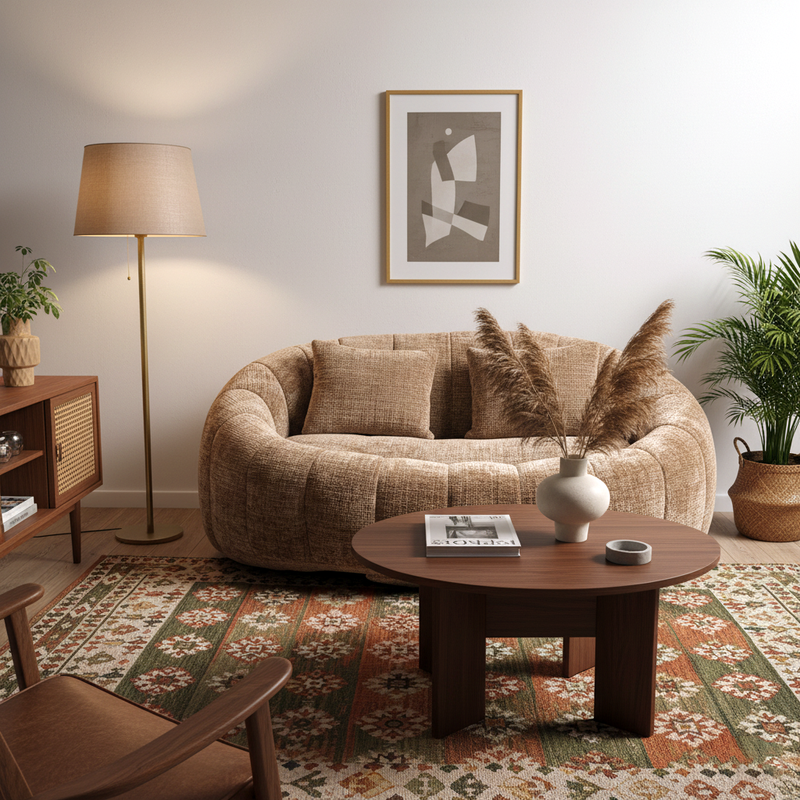 Canapé compact rond 2 places Loveseat en chenille marron BACTEROID