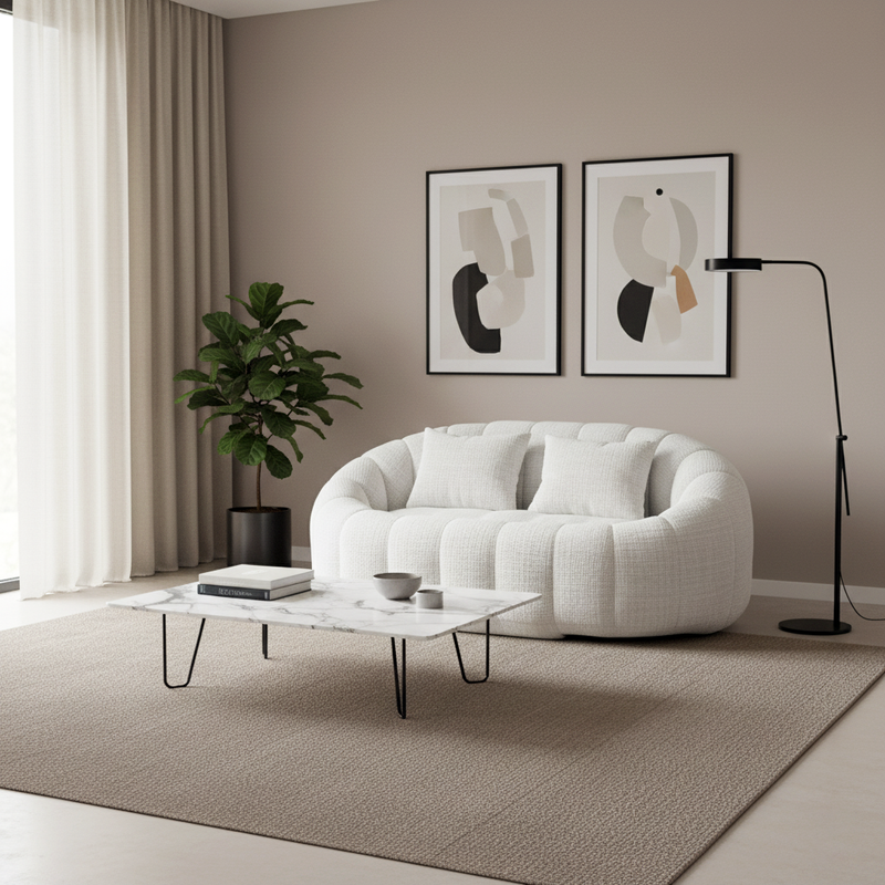 Canapé compact rond 2 places Loveseat en chenille beige et 2 cousins AMBERPATH