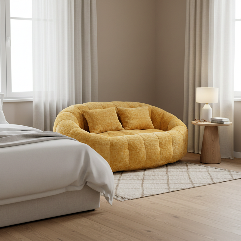 Canapé compact rond 2 places Loveseat en tissu chenille jaune et 2 cousins TANGLENET