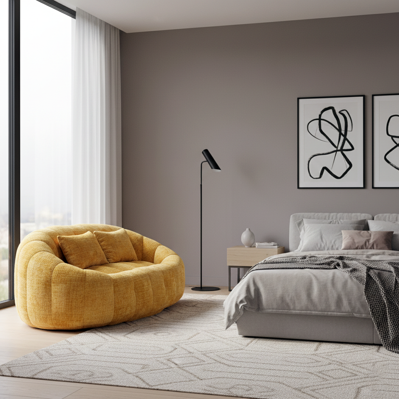 Canapé compact rond 2 places Loveseat en tissu chenille jaune et 2 cousins TANGLENET