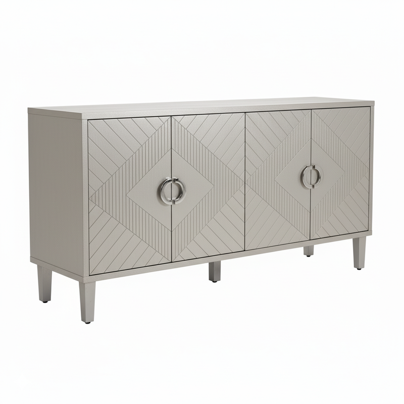 Buffet champagne argenté 4 portes poignées en alliage de zinc et façades à motif géométrique ENDOSPERM
