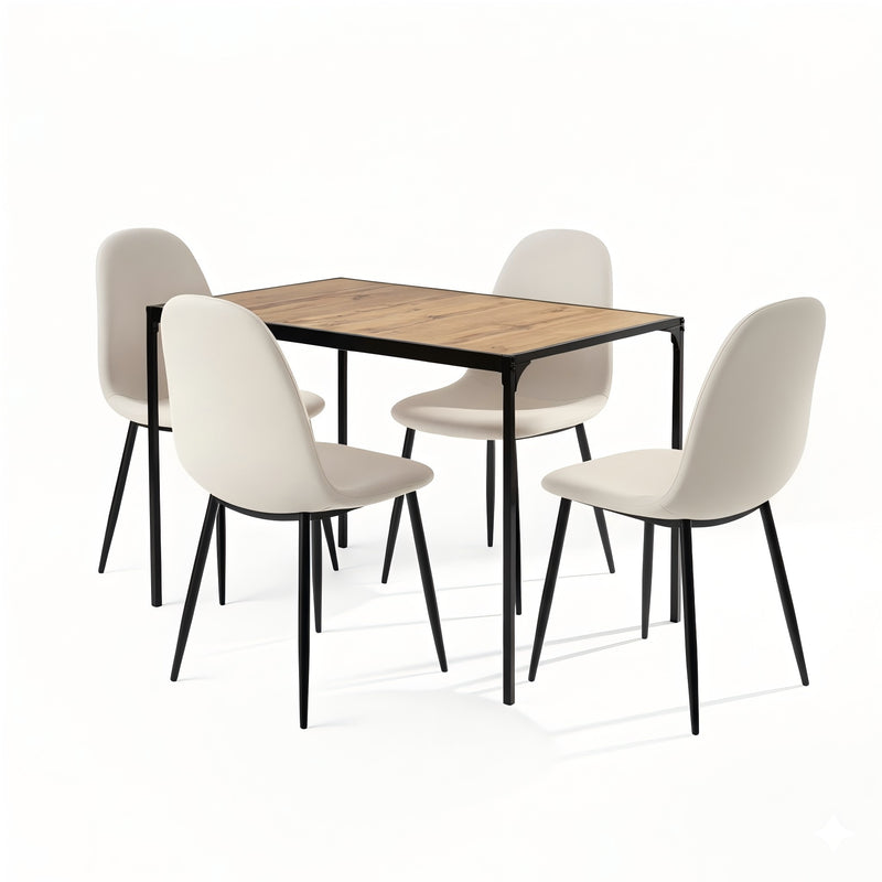 Ensemble de table et 4 chaises effet bois, blanc et noirs MILLIKEN 120 DARK+CHARLTON FABRIC BEIGE BLACK LEG