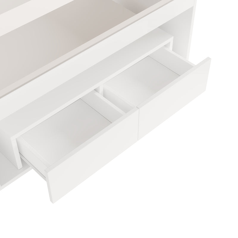 Table basse blanche en verre 2 tiroirs avec éclairage LED 100x50cm GEODYNAMO