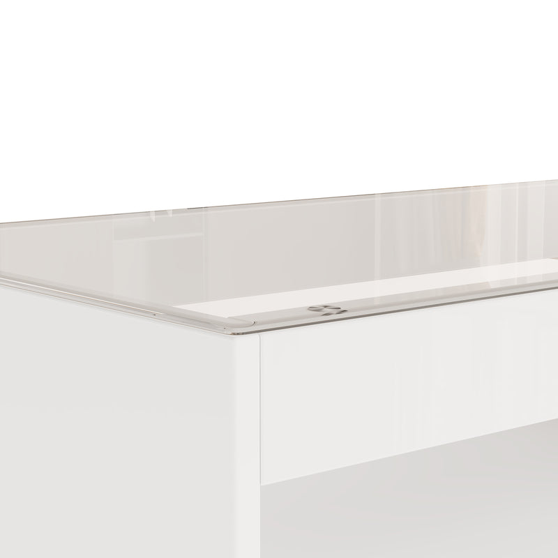 Table basse blanche en verre 2 tiroirs avec éclairage LED 100x50cm GEODYNAMO