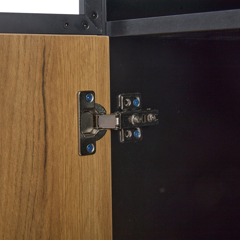 Vitrine haute noir et effet bois avec éclairage LED portes en verre GHALS