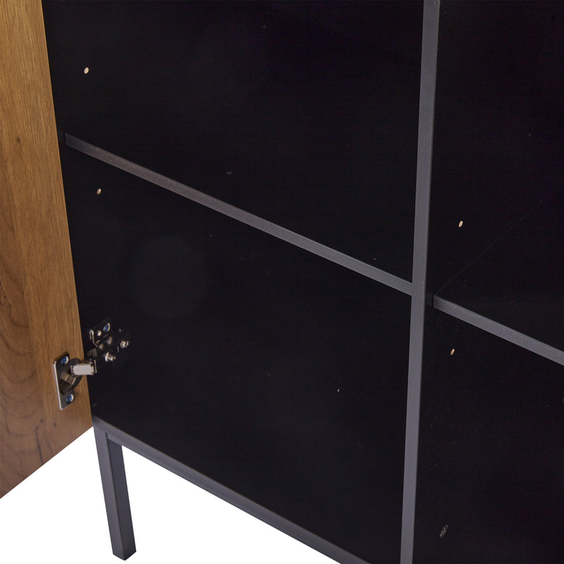 Vitrine haute noir et effet bois avec éclairage LED portes en verre GHALS