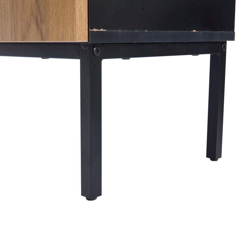 Vitrine haute noir et effet bois avec éclairage LED portes en verre GHALS