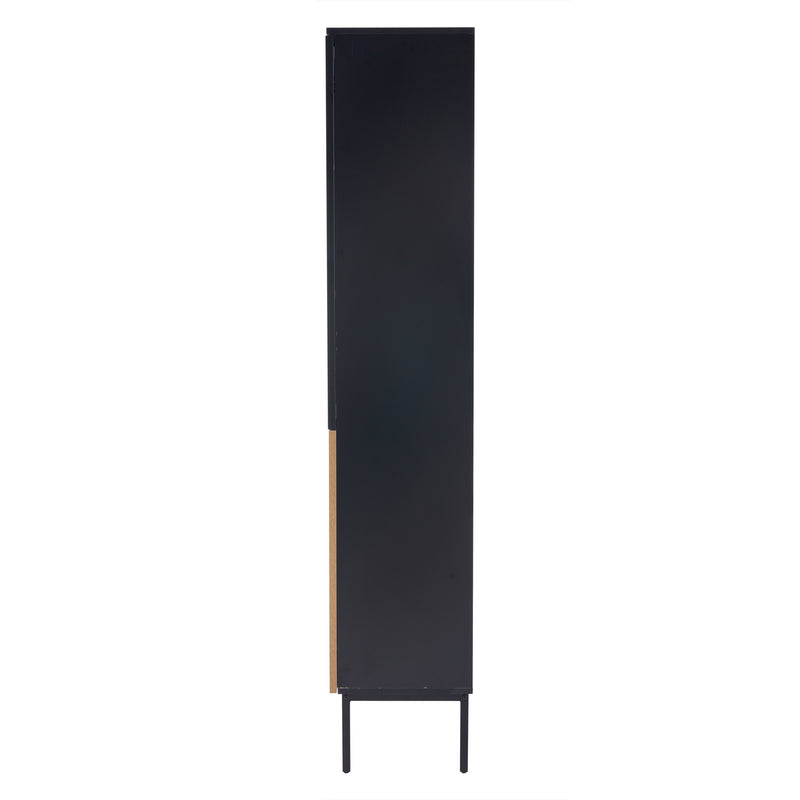 Vitrine haute noir et effet bois avec éclairage LED portes en verre GHALS