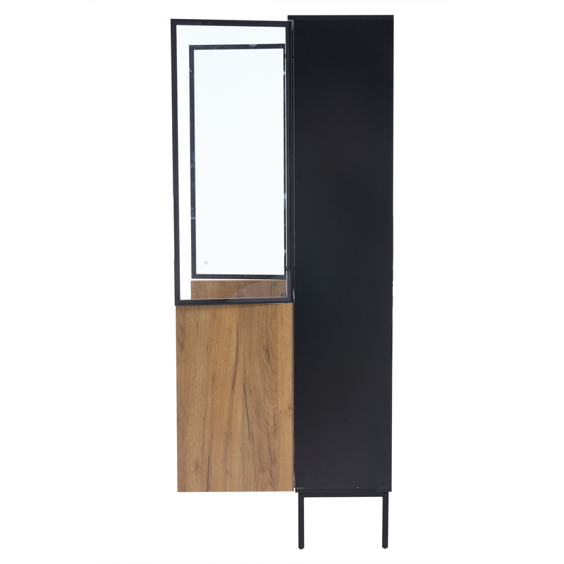 Vitrine haute noir et effet bois avec éclairage LED portes en verre GHALS