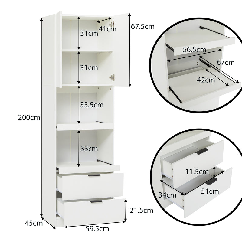 Armoires de cuisine blanc 2 portes 2 tiroirs 2 autoportantes coulissants 59*45*200cm GHERU