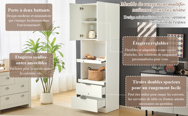 Armoires de cuisine blanc 2 portes 2 tiroirs 2 autoportantes coulissants 59*45*200cm GHERU