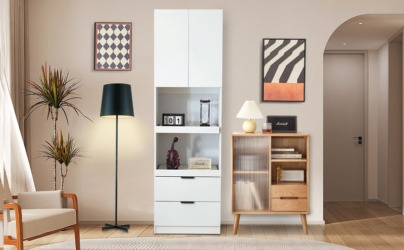 Armoires de cuisine blanc 2 portes 2 tiroirs 2 autoportantes coulissants 59*45*200cm GHERU