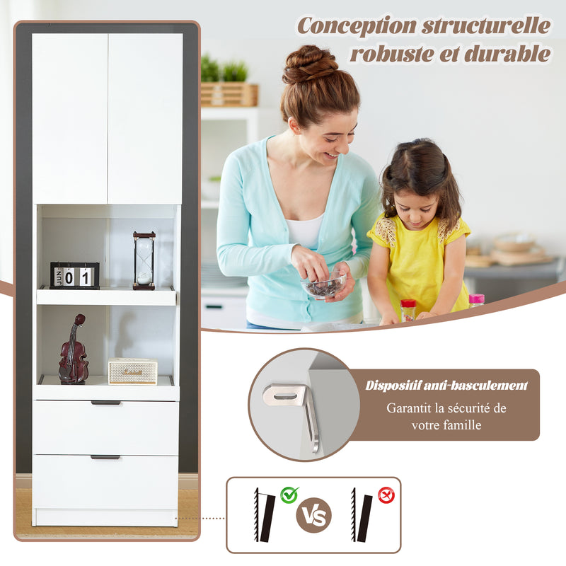 Armoires de cuisine blanc 2 portes 2 tiroirs 2 autoportantes coulissants 59*45*200cm GHERU