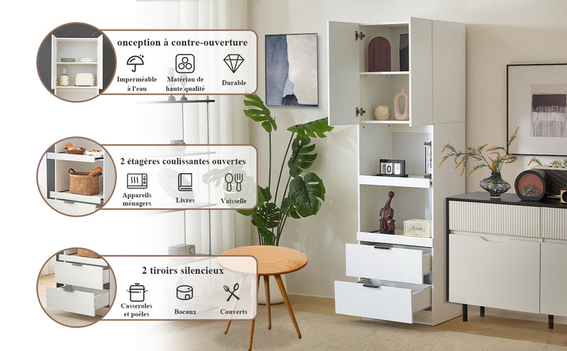 Armoires de cuisine blanc 2 portes 2 tiroirs 2 autoportantes coulissants 59*45*200cm GHERU
