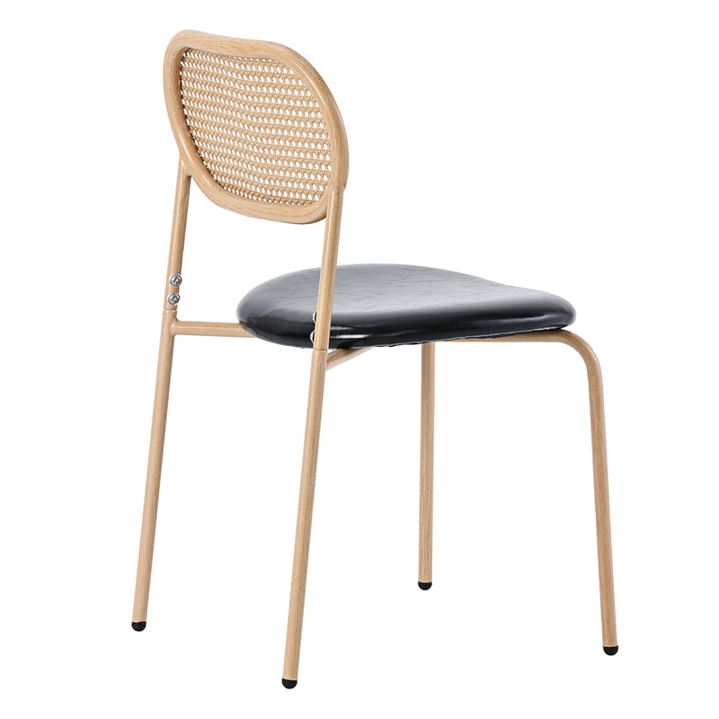 Lot de 4 chaises de salle à manger style rétro en rotin et PU noir pieds effet bois GHEXIELS BLACK