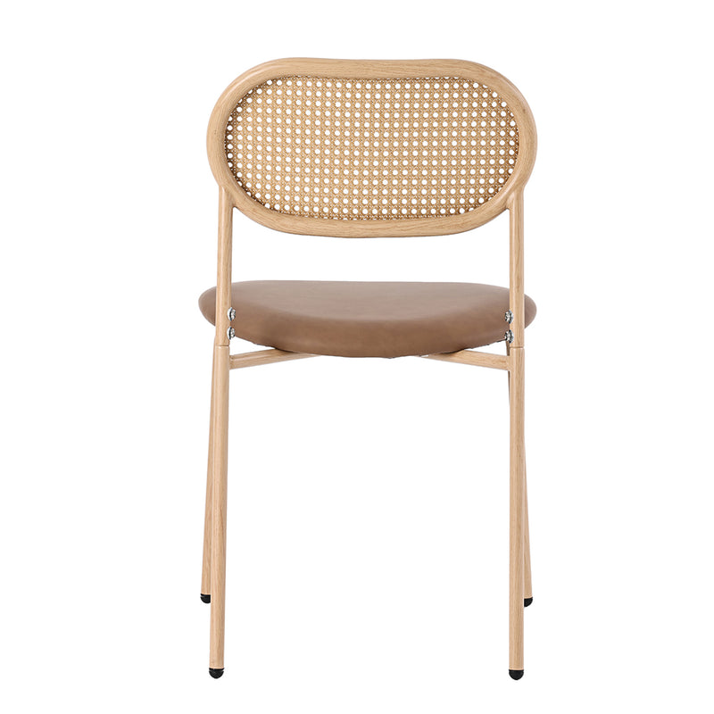 Lot de 4 chaises de salle à manger style rétro en rotin et PU beige pieds effet bois GHEXIELS BROWN