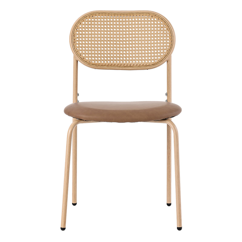 Lot de 4 chaises de salle à manger style rétro en rotin et PU beige pieds effet bois GHEXIELS BROWN