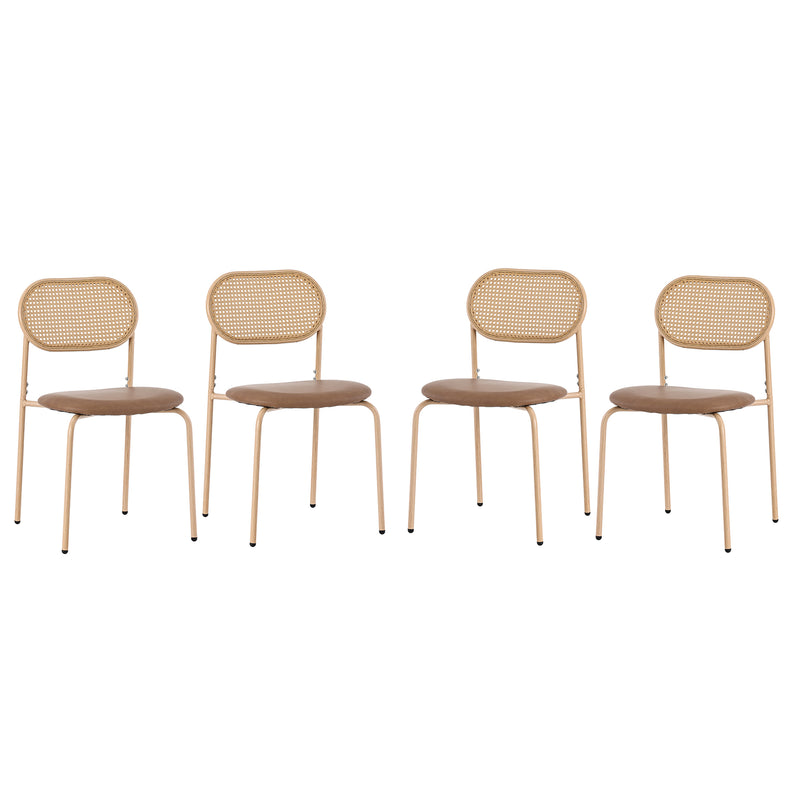 Lot de 4 chaises de salle à manger style rétro en rotin et PU beige pieds effet bois GHEXIELS BROWN