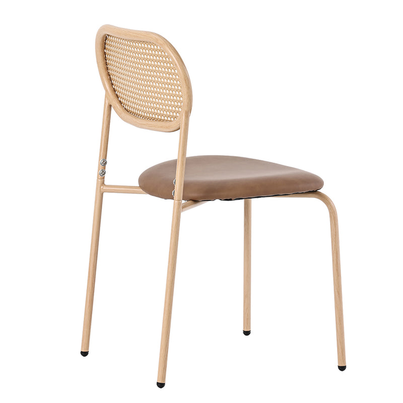 Lot de 4 chaises de salle à manger style rétro en rotin et PU beige pieds effet bois GHEXIELS BROWN