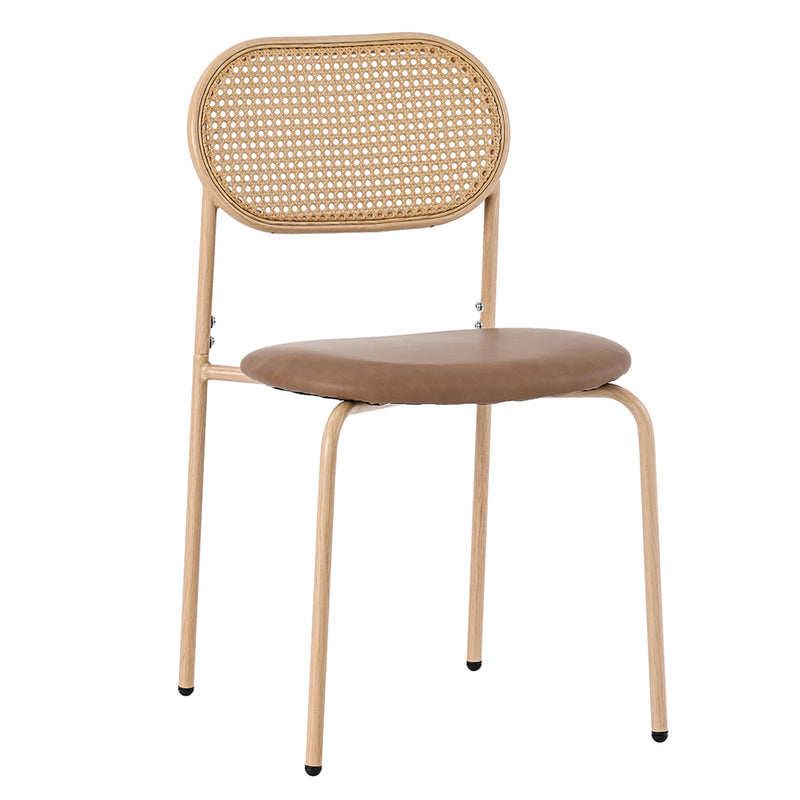 Lot de 4 chaises de salle à manger style rétro en rotin et PU beige pieds effet bois GHEXIELS BROWN