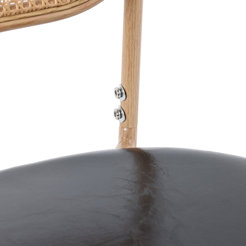Ensemble table à manger et quatre chaises en verre minimaliste moderne avec plateau en verre transparent, cadre en bois naturel et dossier en rotin LOSSIRS+GHEXIELS BLACK