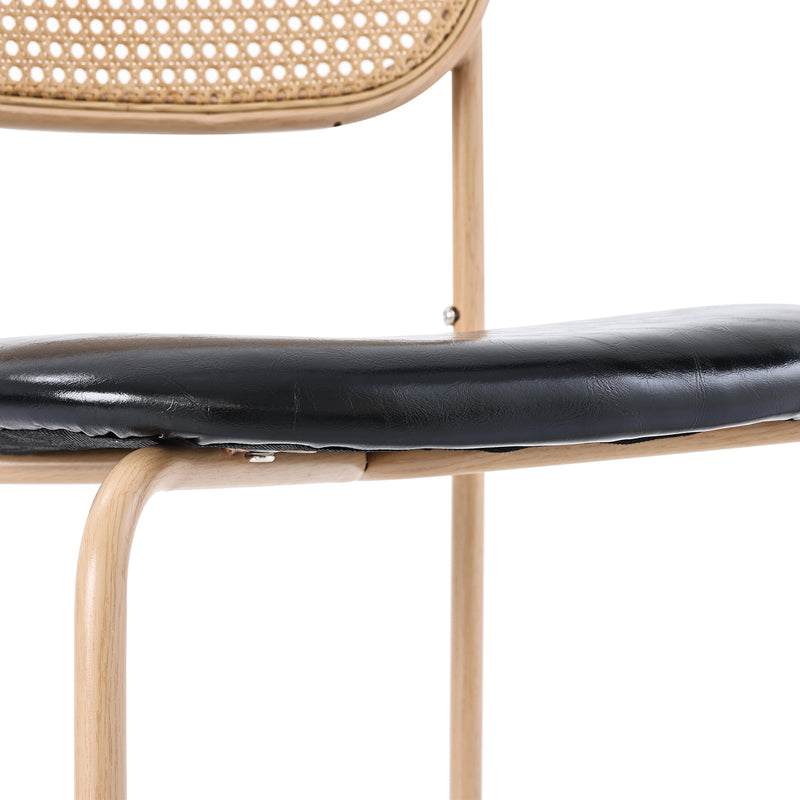 Ensemble table à manger et quatre chaises en verre minimaliste moderne avec plateau en verre transparent, cadre en bois naturel et dossier en rotin LOSSIRS+GHEXIELS BLACK
