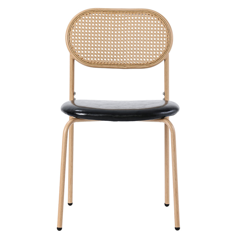Ensemble table à manger et quatre chaises en verre minimaliste moderne avec plateau en verre transparent, cadre en bois naturel et dossier en rotin LOSSIRS+GHEXIELS BLACK