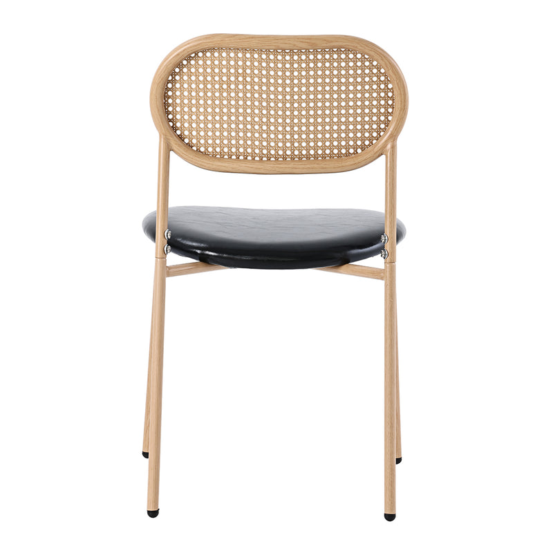 Ensemble table à manger et quatre chaises en verre minimaliste moderne avec plateau en verre transparent, cadre en bois naturel et dossier en rotin LOSSIRS+GHEXIELS BLACK