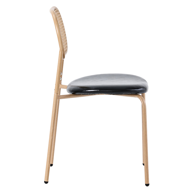 Ensemble table à manger et quatre chaises en verre minimaliste moderne avec plateau en verre transparent, cadre en bois naturel et dossier en rotin LOSSIRS+GHEXIELS BLACK