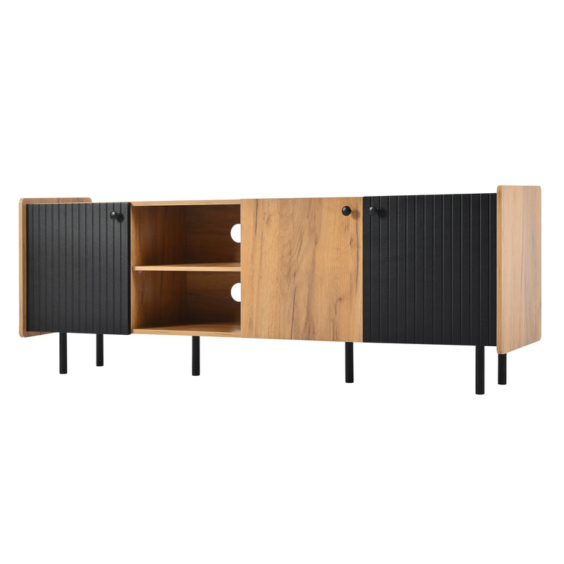 Meuble TV moderne noir effet bois 3 portes texturés GHITIX