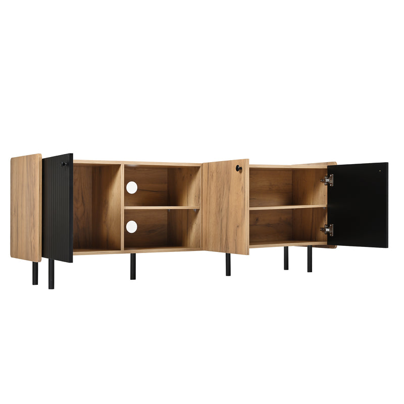 Meuble TV moderne noir effet bois 3 portes texturés GHITIX