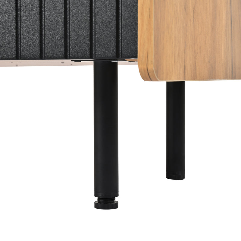 Meuble TV moderne noir effet bois 3 portes texturés GHITIX