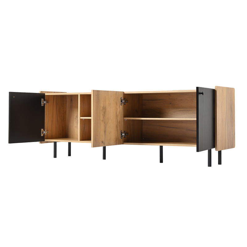 Meuble TV moderne noir effet bois 3 portes texturés GHITIX