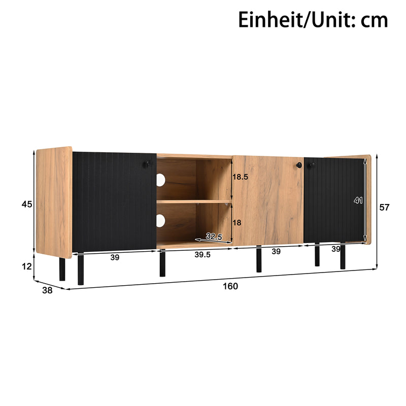 Meuble TV moderne noir effet bois 3 portes texturés GHITIX
