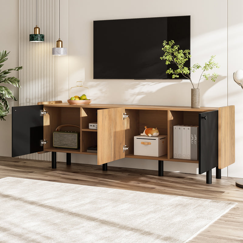 Meuble TV moderne noir effet bois 3 portes texturés GHITIX