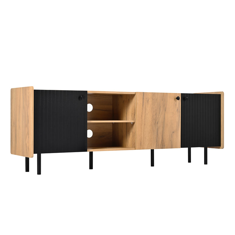 Meuble TV moderne noir effet bois 3 portes texturés GHITIX