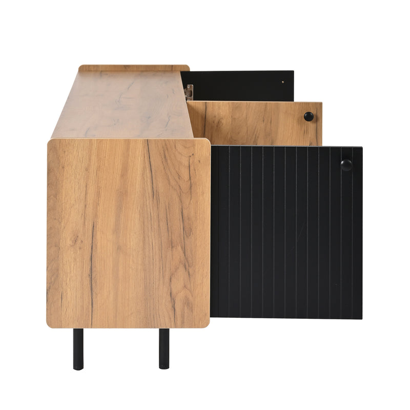 Meuble TV moderne noir effet bois 3 portes texturés GHITIX