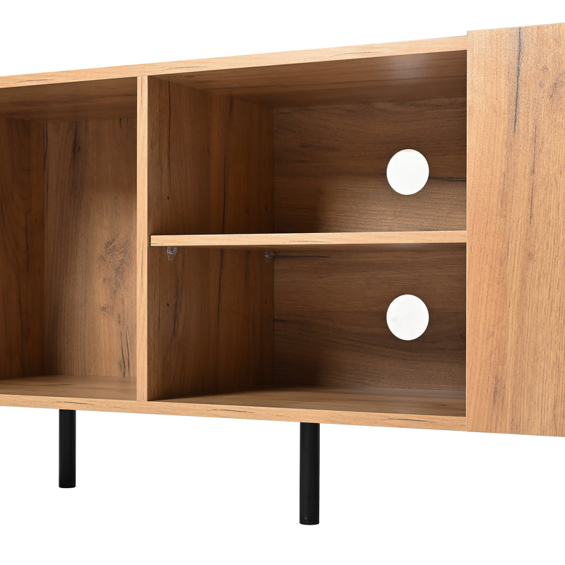 Meuble TV moderne noir effet bois 3 portes texturés GHITIX