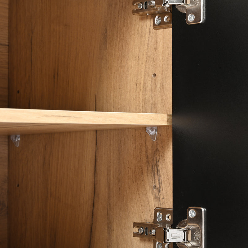 Meuble TV moderne noir effet bois 3 portes texturés GHITIX