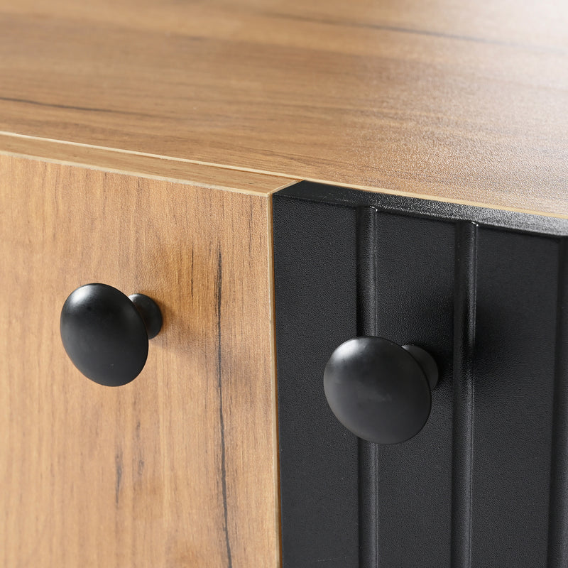 Meuble TV moderne noir effet bois 3 portes texturés GHITIX