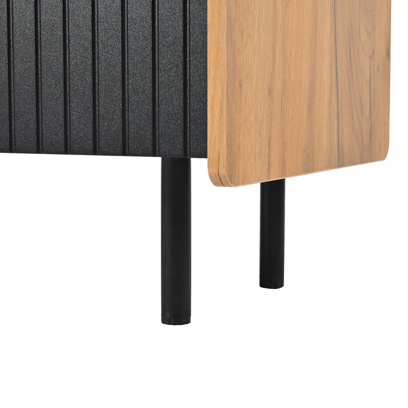 Meuble TV moderne noir effet bois 3 portes texturés GHITIX