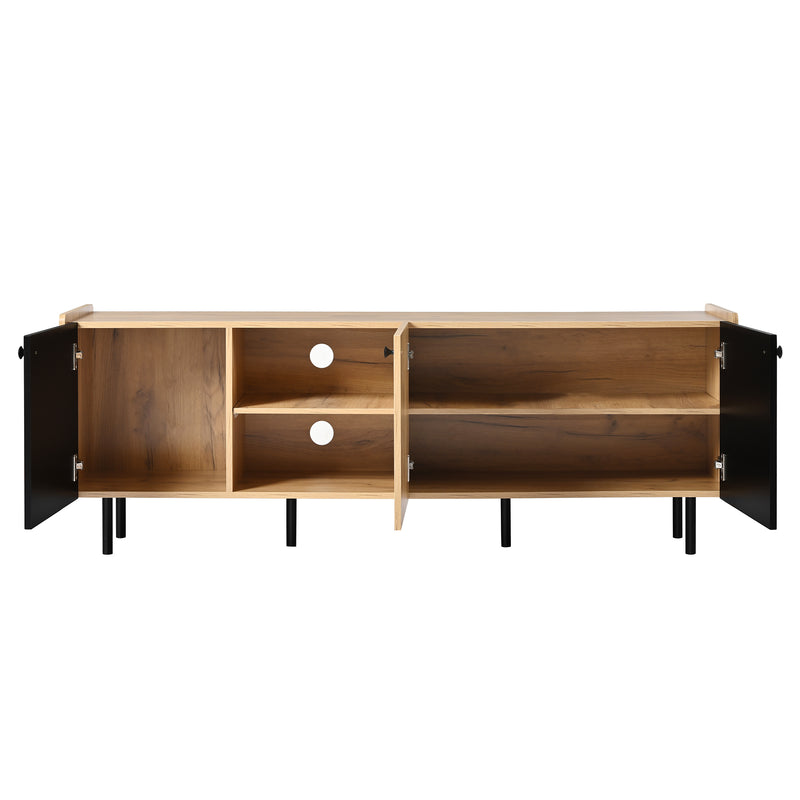 Meuble TV moderne noir effet bois 3 portes texturés GHITIX