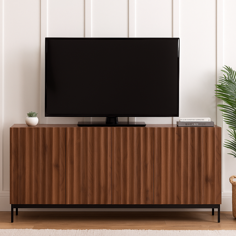 Buffet effet chêne vintage grainé foncé 3D ondulé 150x40x80cm GHOTS